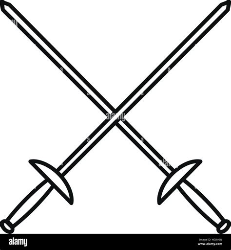 Crossed Fencing Sword Icon Outline Crossed Fencing Sword Vector Icon