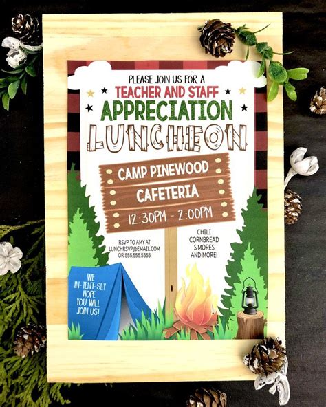 Camping Theme Teacher Appreciation Party Luncheon Invitation Template