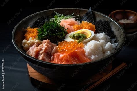 Illustrazione Stock Chirashi Don Sushi Sashimi Rice Salmon Tuna Hamachi