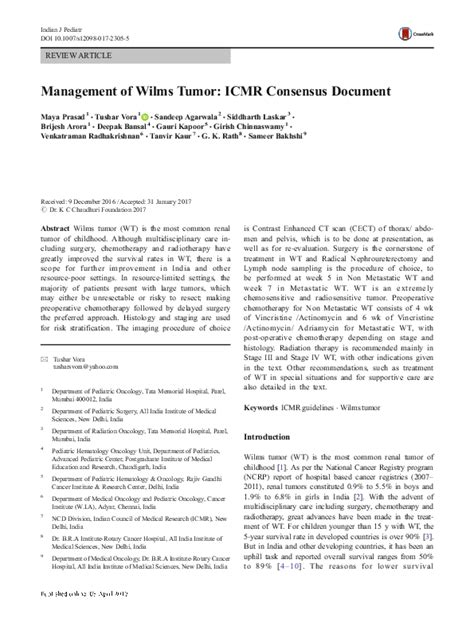 Pdf Management Of Wilms Tumor Icmr Consensus Document Dr Tanvir