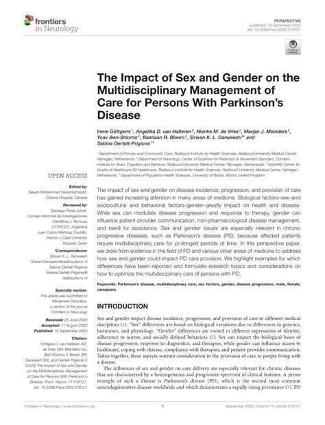 Pdf The Impact Of Sex And Gender On The Multidisciplinary Management