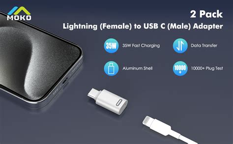 MoKo Lightning Female To USB C Male Adapter 2 Pack Lightning To USB C