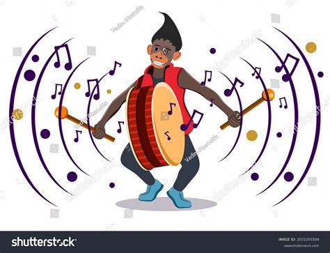 Vector Illustration Cheerful Monkey Playing Drum Stock Vector Royalty