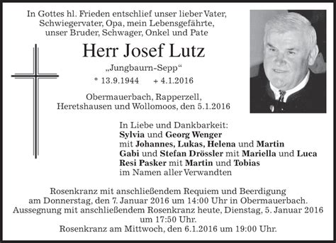 Traueranzeigen Von Josef Lutz Trauer Merkur De