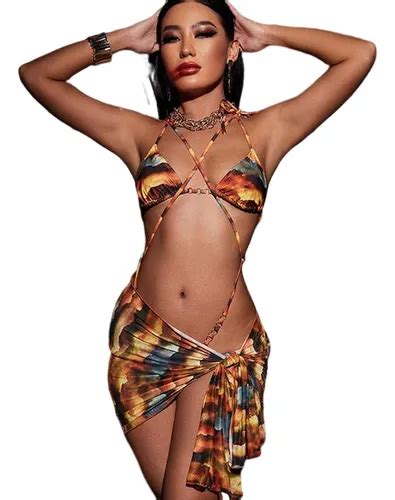 Sexy Bikini Conjunto 3 Piezas Falda De Cubierta Talle Alto Meses sin interés