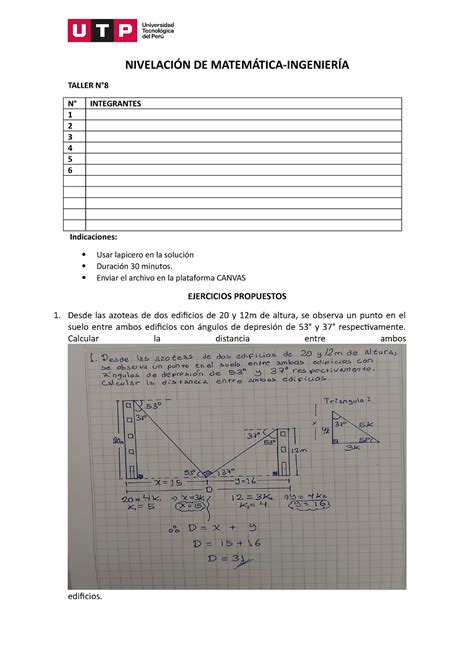 Taller 8 NivelaciÓn De MatemÁtica IngenierÍa Taller N° N° Integrantes