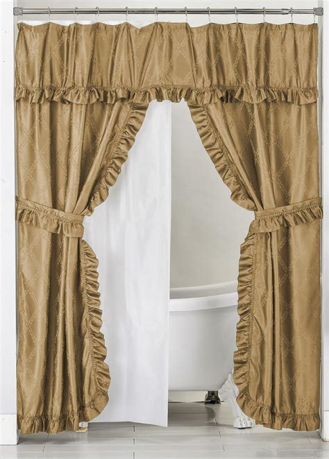 Castle Selection Double Swag Ruffled Fabric Shower Curtain