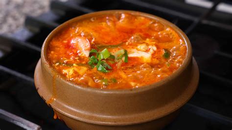 Haemul Sundubu Jjigae Spicy Soft Tofu Stew With Seafood Recipe By