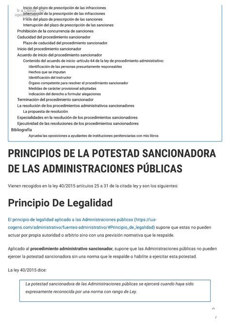 El Procedimiento Sancionador Principios De La Potestad Sancionadora