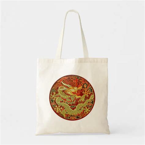 Golden Asian Dragon Embroidered On Dark Red Tote Bag Zazzle