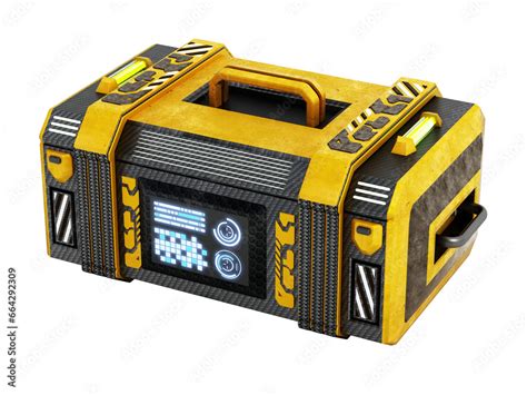 Sci-fi treasure chest isolated on transparent background. 3D ...