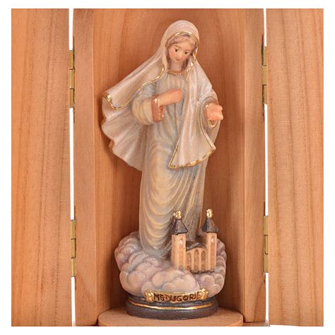 Our Lady Of Medjugorje Wooden Statue Painted In Niche Online Sales On