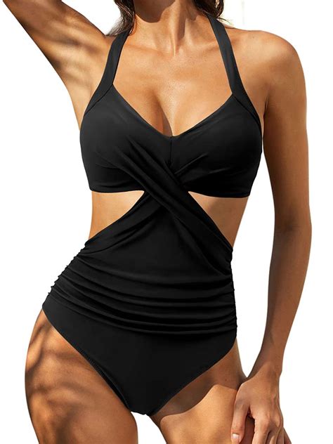 Licupiee Women Cutout One Piece Swimsuits Sexy Criss Cross Halter Tie