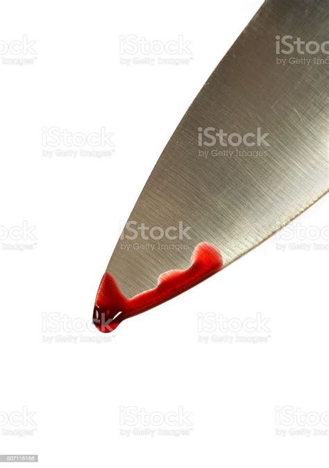 Kitchen Knife Dripping Blood On White Stock Photo Download Image Now