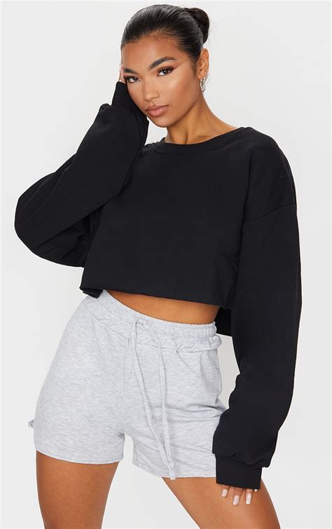 Black Ultimate Cropped Sweatshirt Tops Prettylittlething Ire