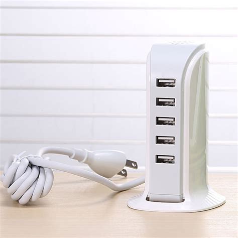 W5 Usb Ports Wall Charger Vertical Stand Desktop Usb Hub Adapter Charging Station Multi Port