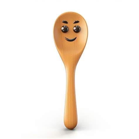 Premium Ai Image Wooden Spoon 2d Cartoon Illustraton On White