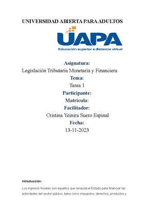 Tarea 4 de regimen tributario legislacion tributaria Régimen