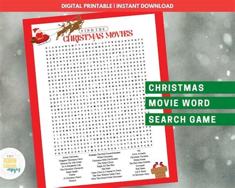 Christmas Movie Word Search Printable Game Etsy