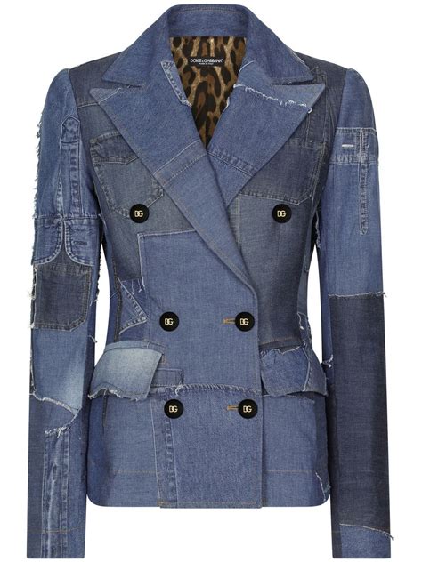 Dolce And Gabbana Denim Patchwork Double Breasted Blazer Blue Farfetch