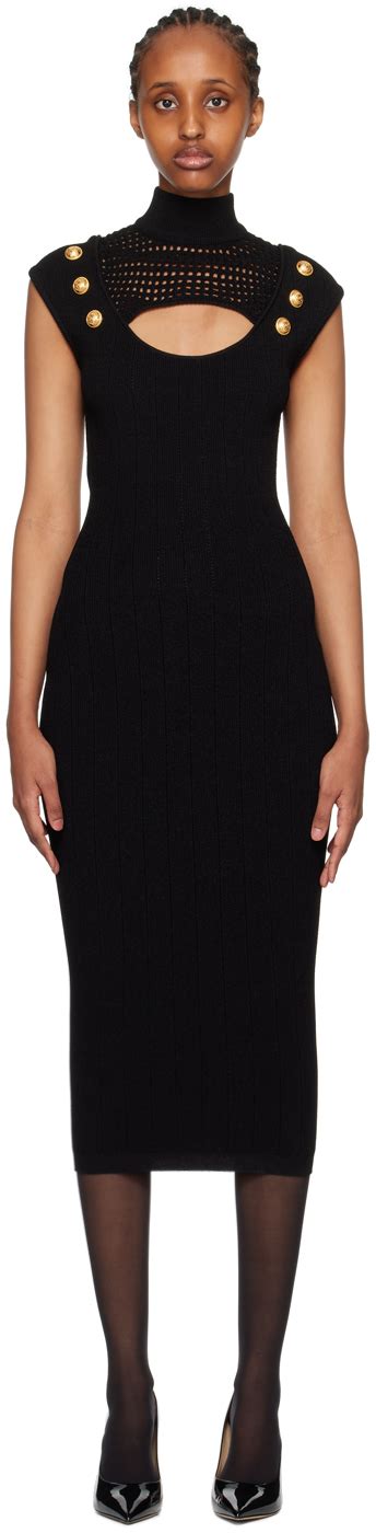 Robe midi noire à découpe Balmain en solde