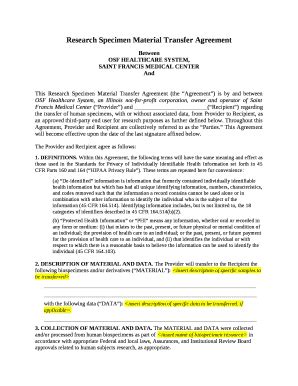 Research Specimen Material Transfer Agreement Doc Template Pdffiller