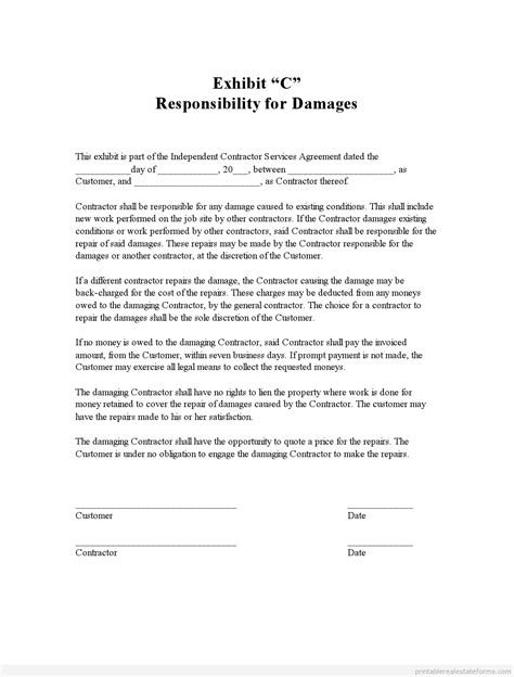 Free Printable Damage Clause Form Pdf Word