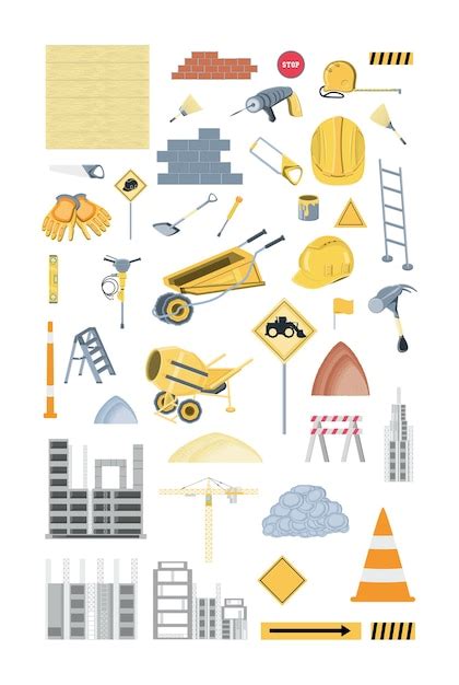 Conjunto de iconos de elementos de construcción Vector Premium