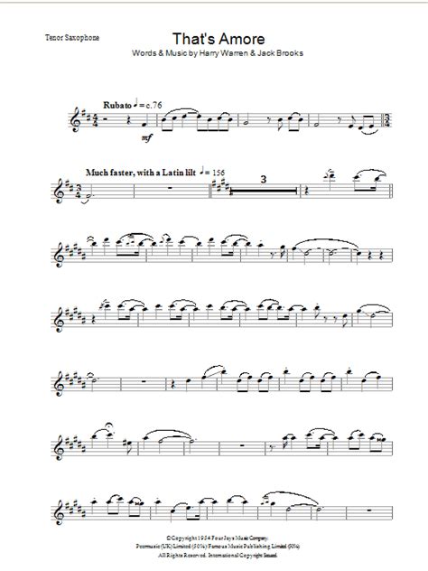 Download Dean Martin "That's Amore" Sheet Music & PDF Chords | 2-Page ...