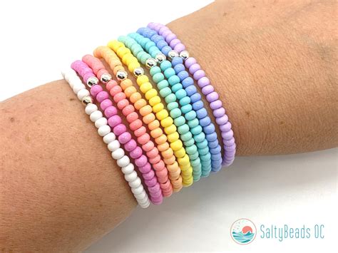 Custom Pastel Solid Color Beaded Bracelets Rainbow Colors Etsy