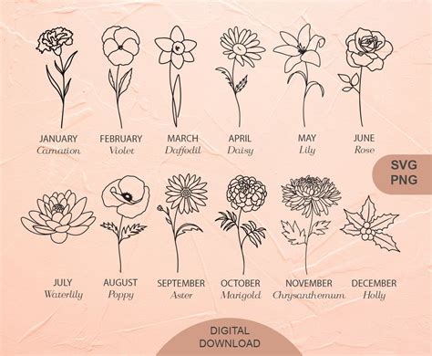 Flowers For Each Month Birth Month Flowers Flower Svg Flower Clipart