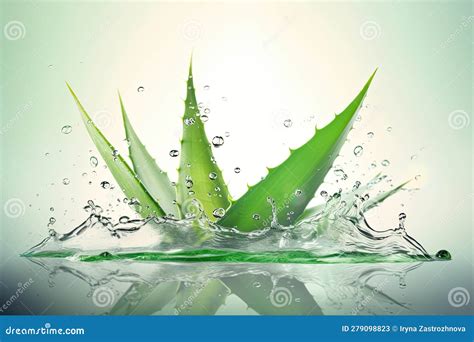 Cosmetic Aloe Vera Leaves In Water Splash Generative Ai Stock