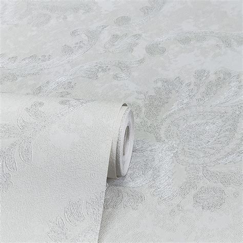 Papel De Parede Importado Alto Relevo Damask Branco Cola R