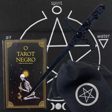 Kit Tarot Negro 22 Carta Athame 19cm Toalha Estojo