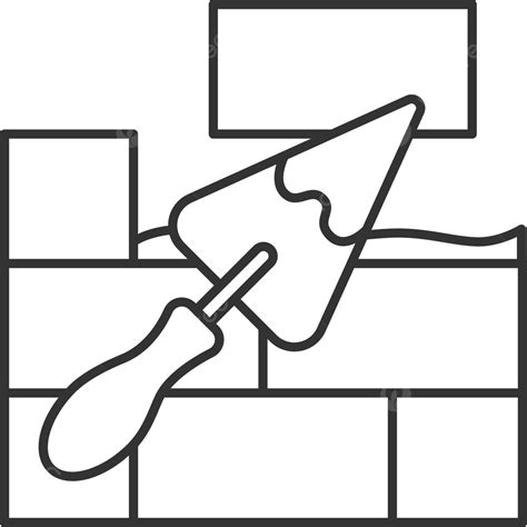 Brick Wall With Triangular Shovel Linear Icon Art Illustration Drawing