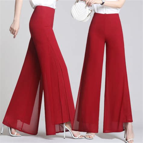 Women Chiffon Wide Leg Pants Culottes Split Trousers Summer Dance