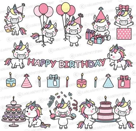 Premium Vector Clipart Kawaii Birthday Unicorns Cute Birthday Unicorns Clipart Set High Quality