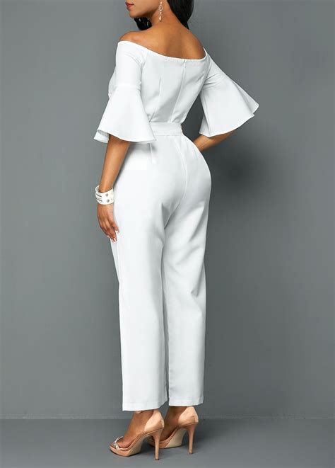 Flare Sleeve Off The Shoulder White Jumpsuit Usd 32 29