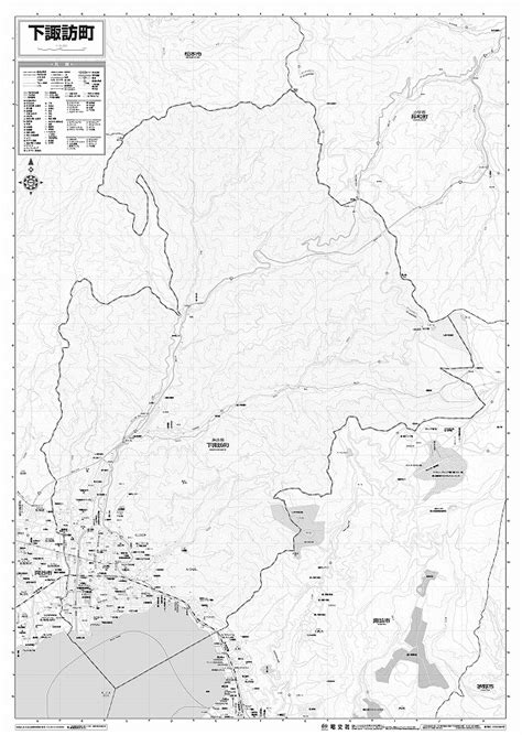 マップルの市町村別行政区分地図 長野県 下諏訪町 （モノクロ）を印刷販売マップル地図プリント