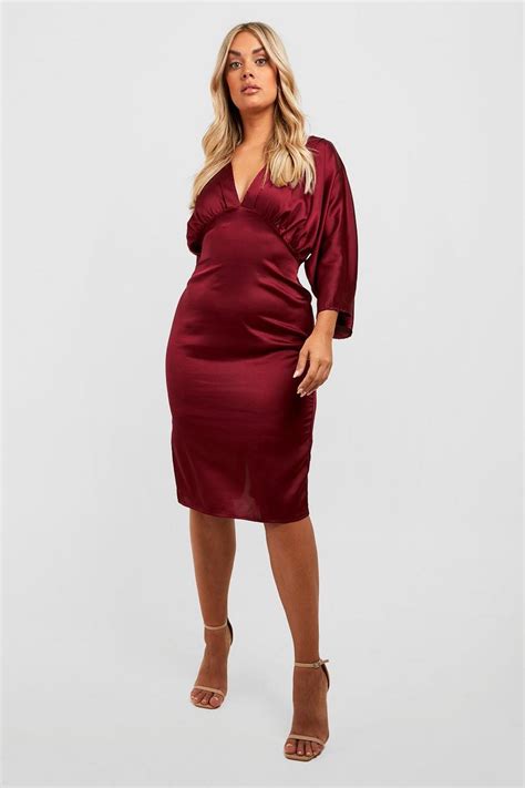 Womens Plus Satin Pleated Batwing Midi Dress Boohoo Uk