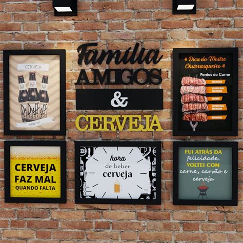 Conjunto Quadros Área de Lazer familia Amigos Cerveja Elo7