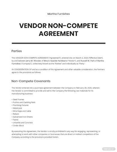 Non Compete Agreement Template Free Word Pdf Format