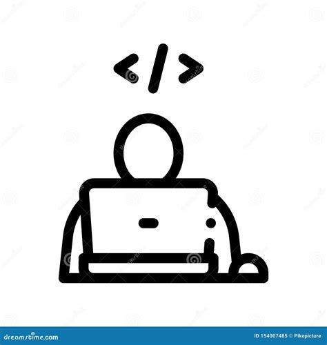 Programmer Coding Laptop Vector Thin Line Icon Stock Vector