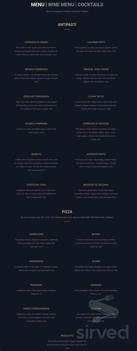 Divieto Ristorante menu in Doral, Florida, USA