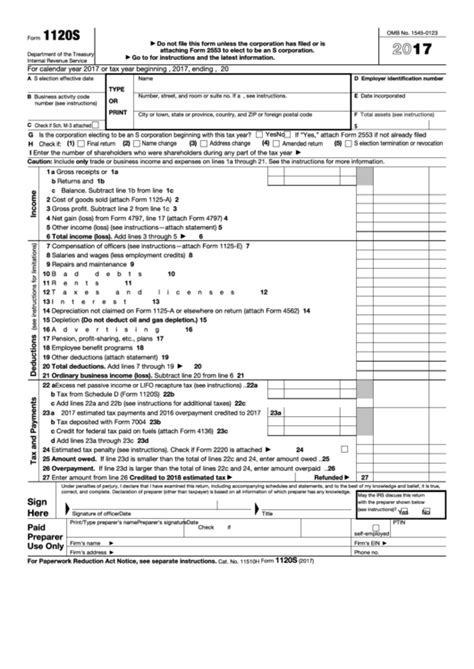 Fillable Form S U S Income Tax Return For An S Corporation