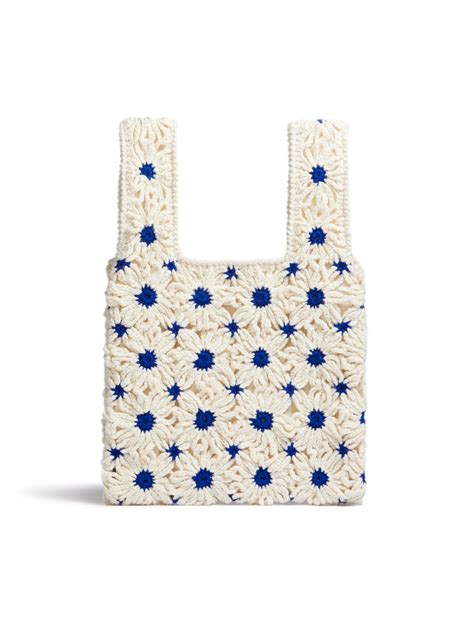 Marni Market Fish Bag In White And Blue Crochet Marni