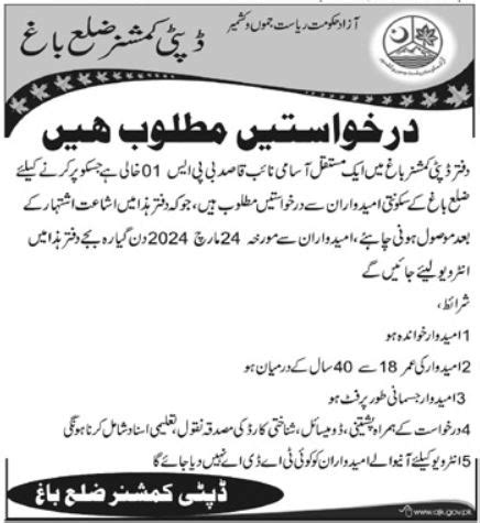 Deputy Commissioner Office Bagh Job Job Advertisement Pakistan