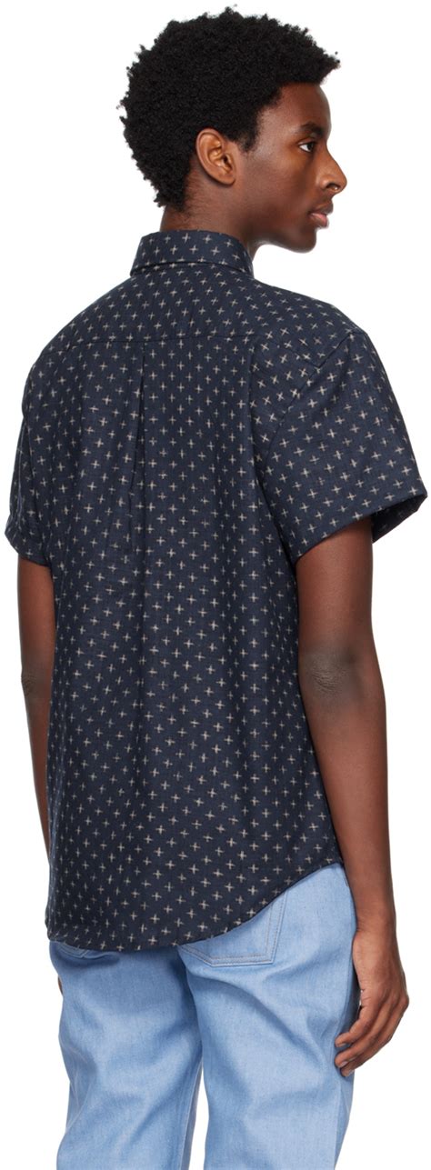 Naked Famous Denim Navy Printed Shirt Naked And Famous Denim