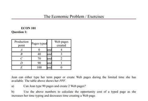 Solved The Economic Problem Exercises ECON 101 Question 1 Chegg