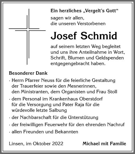 Traueranzeigen Von Josef Schmid Augsburger Allgemeine Zeitung